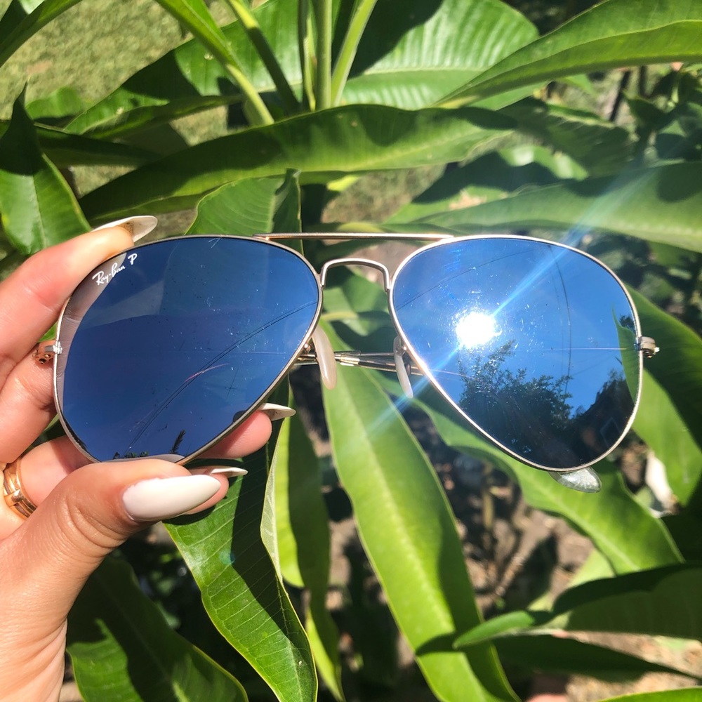 Rayban polarized aviator silver mirror with gold frame